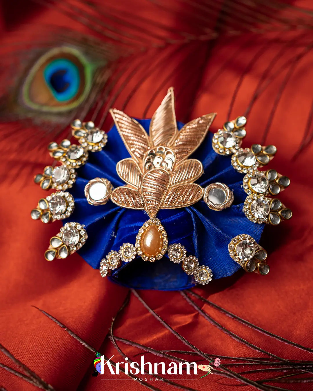 Handmade Heavy Shimar Pagdi For Shri Krishna & Laddu Gopal Ji - Krishnam Poshak
