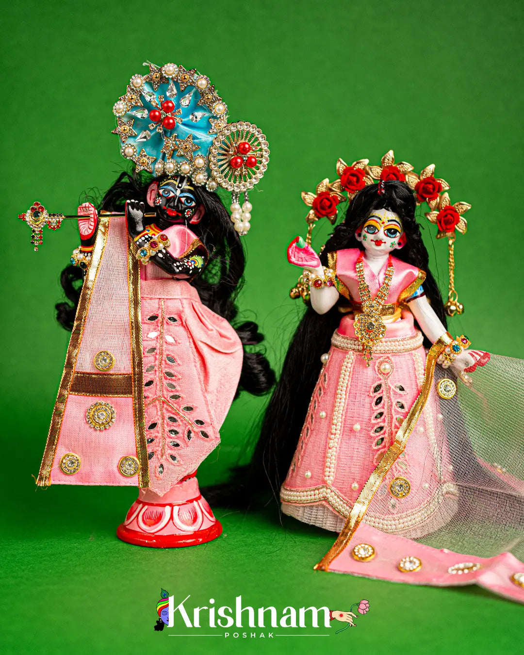 "Exquisite Handmade Baby Pink Radha Krishna Dresses - Crafted with Love in Kolkata" (Dress Only) (Pagdi Not Included) Krishnam Poshak