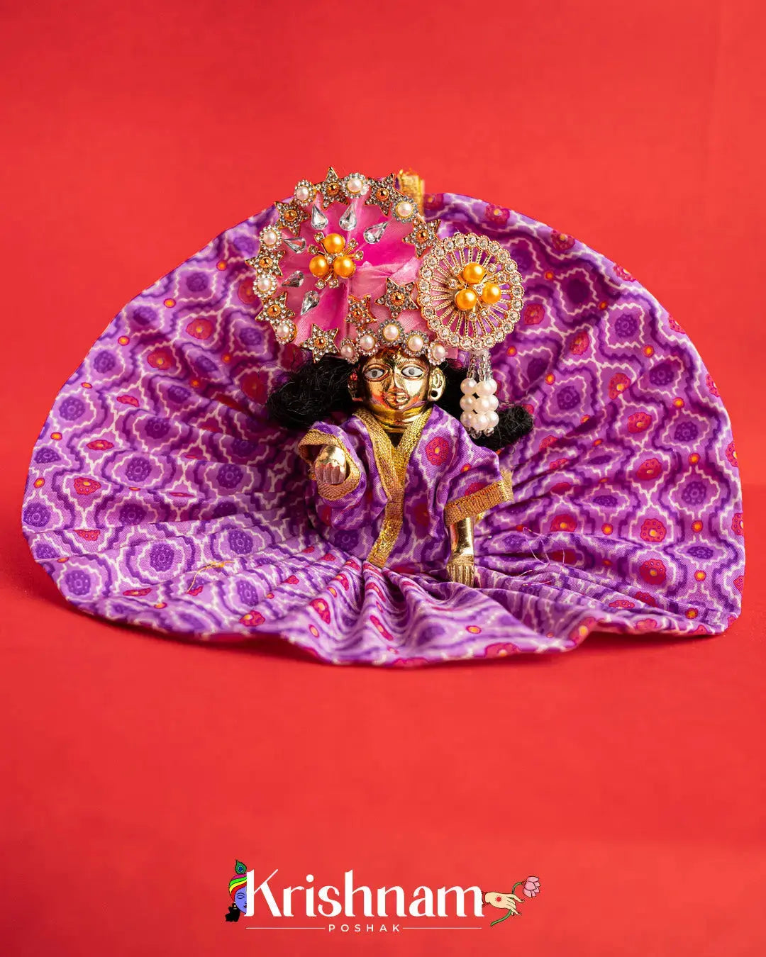 Printed Cotton Purple Dress For Laddu Gopal (Without Pagdi ) - Krishnam Poshak