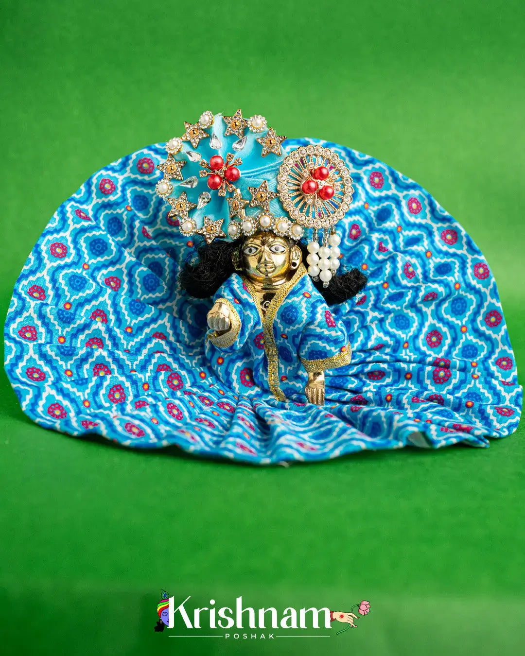 Printed Cotton Blue Dress For Laddu Gopal (Without Pagdi ) - Krishnam Poshak