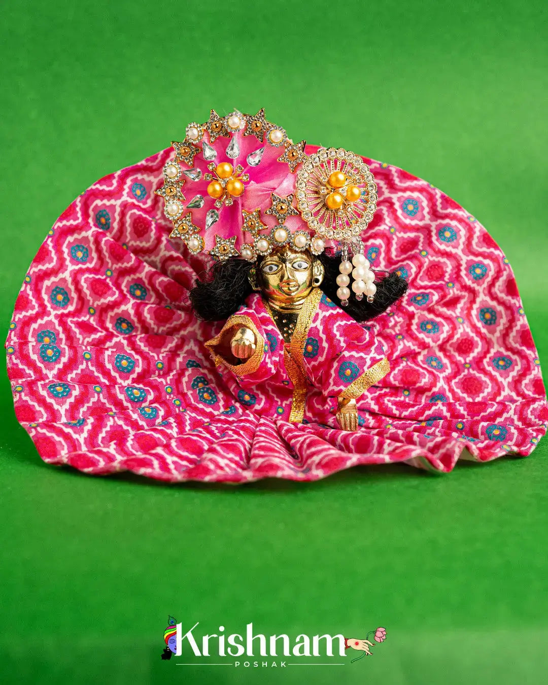 Printed Cotton Pink Dress For Laddu Gopal (Without Pagdi ) - Krishnam Poshak