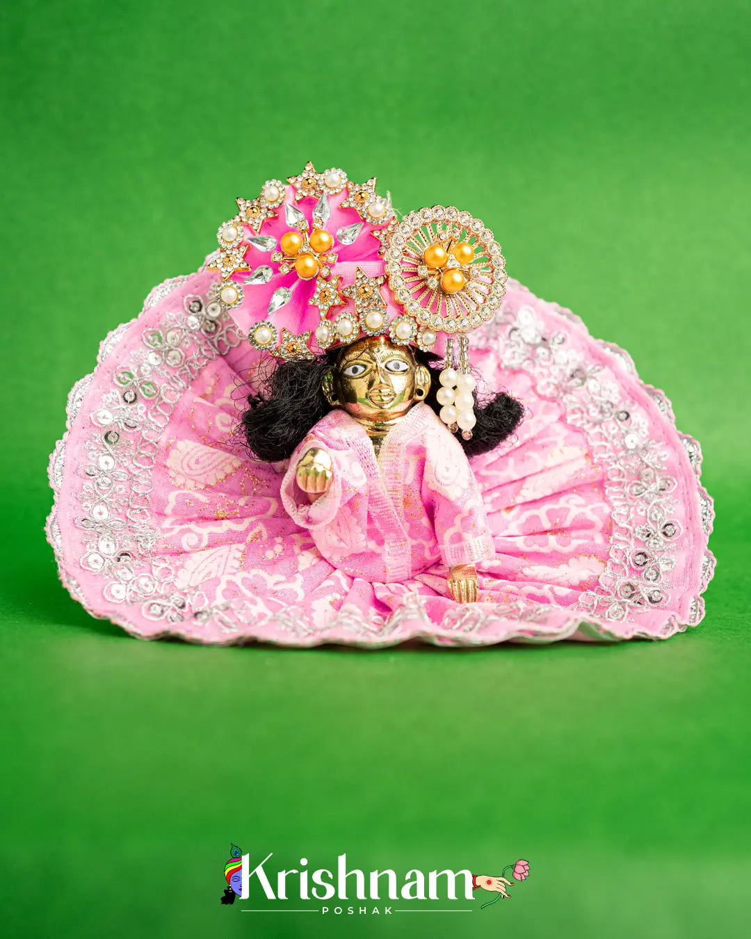 Cotton Baby Pink Dress With Silver Work For Laddu Gopal (Without Pagdi ) - Krishnam Poshak