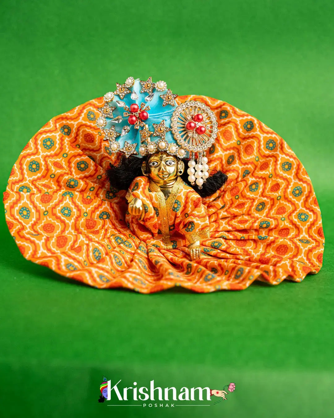 Printed Cotton Orange Dress For Laddu Gopal (Without Pagdi ) - Krishnam Poshak