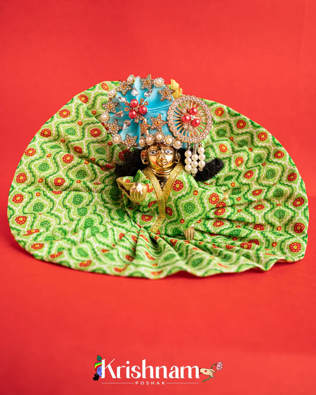 Printed Cotton Green Dress For Laddu Gopal (Without Pagdi ) - Krishnam Poshak