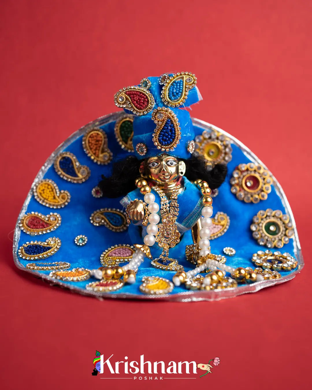 Blue Soft Velvet Heavy Laddu Gopal Dress (Pagdi & Patka Included) - Krishnam Poshak