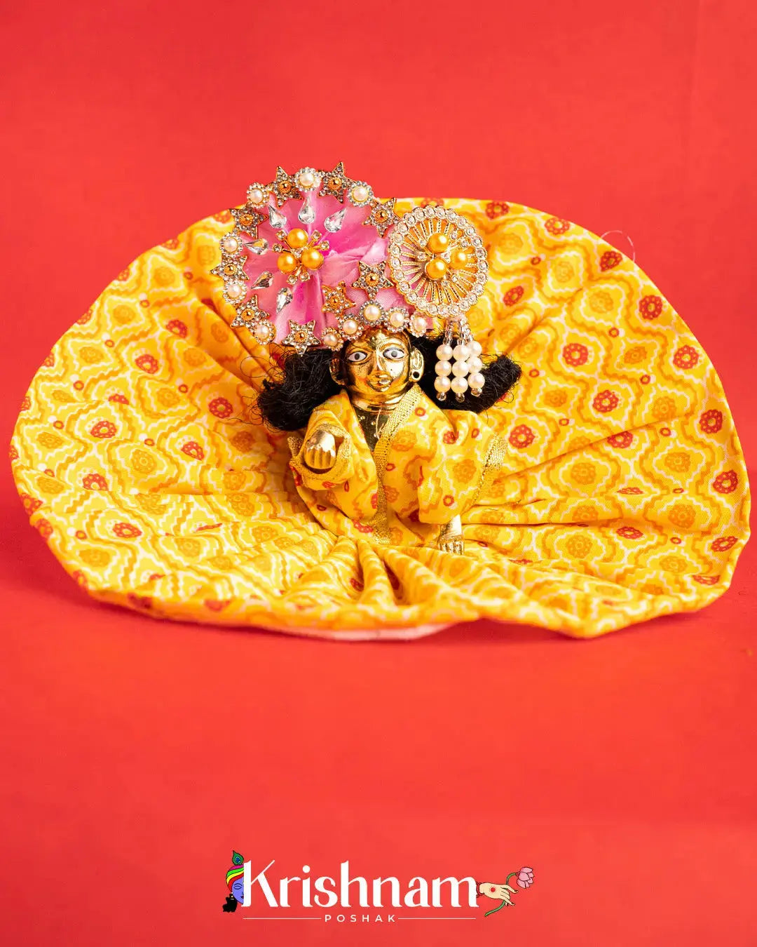 Printed Cotton Yellow Dress For Laddu Gopal (Without Pagdi ) - Krishnam Poshak