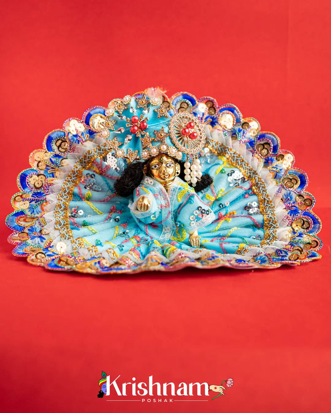 Net Blue Dress With Thread work For Laddu Gopal (Without Pagdi ) - Krishnam Poshak