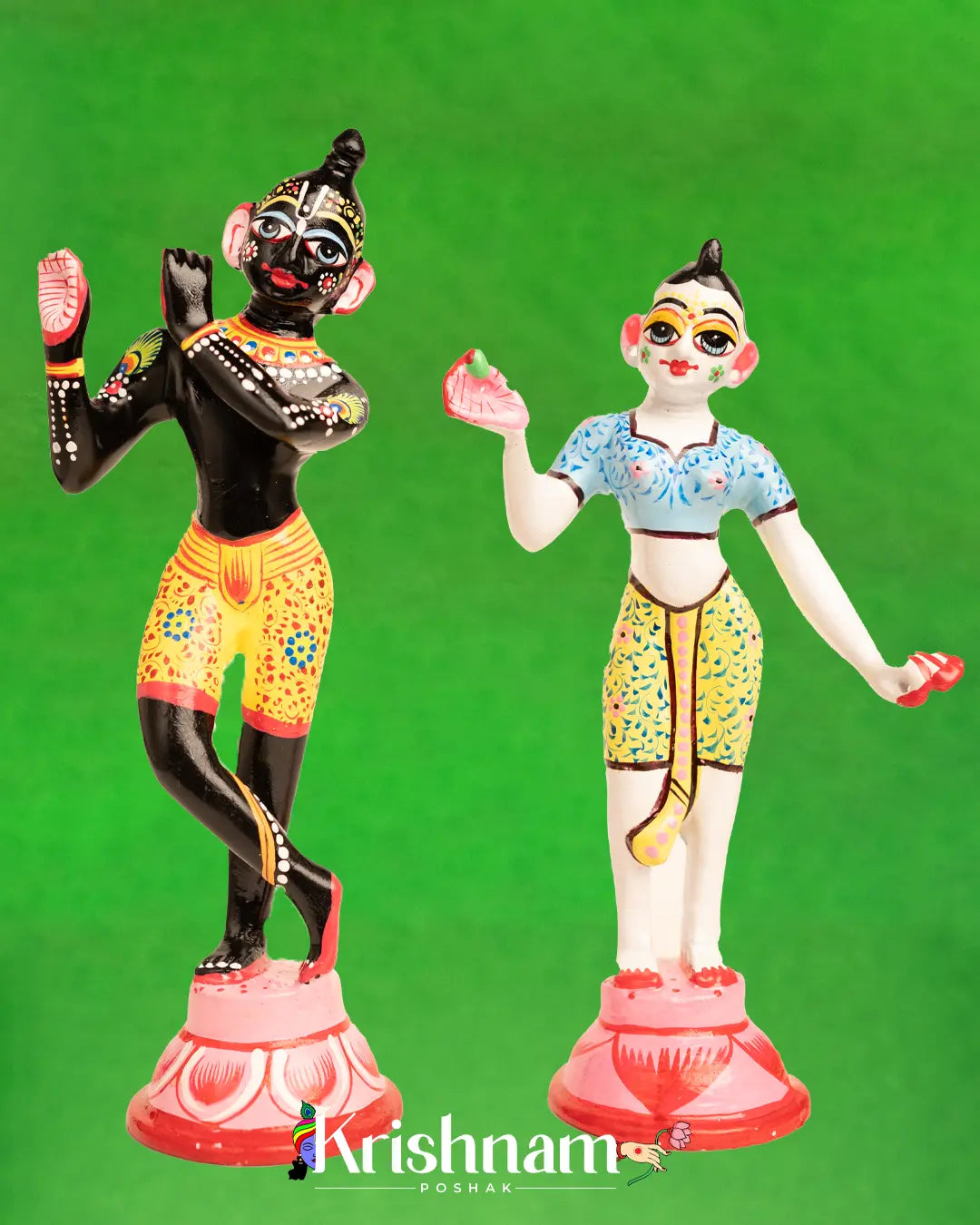 Brass Radha Krishna Idol With Tribhanga Posture (9 Inch) (5No) Krishnam Poshak