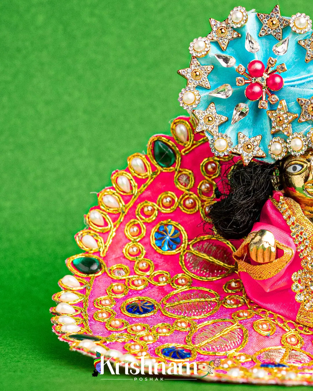 Pink Dress With Golden Work For Laddu Gopal (Without Pagdi ) - Krishnam Poshak