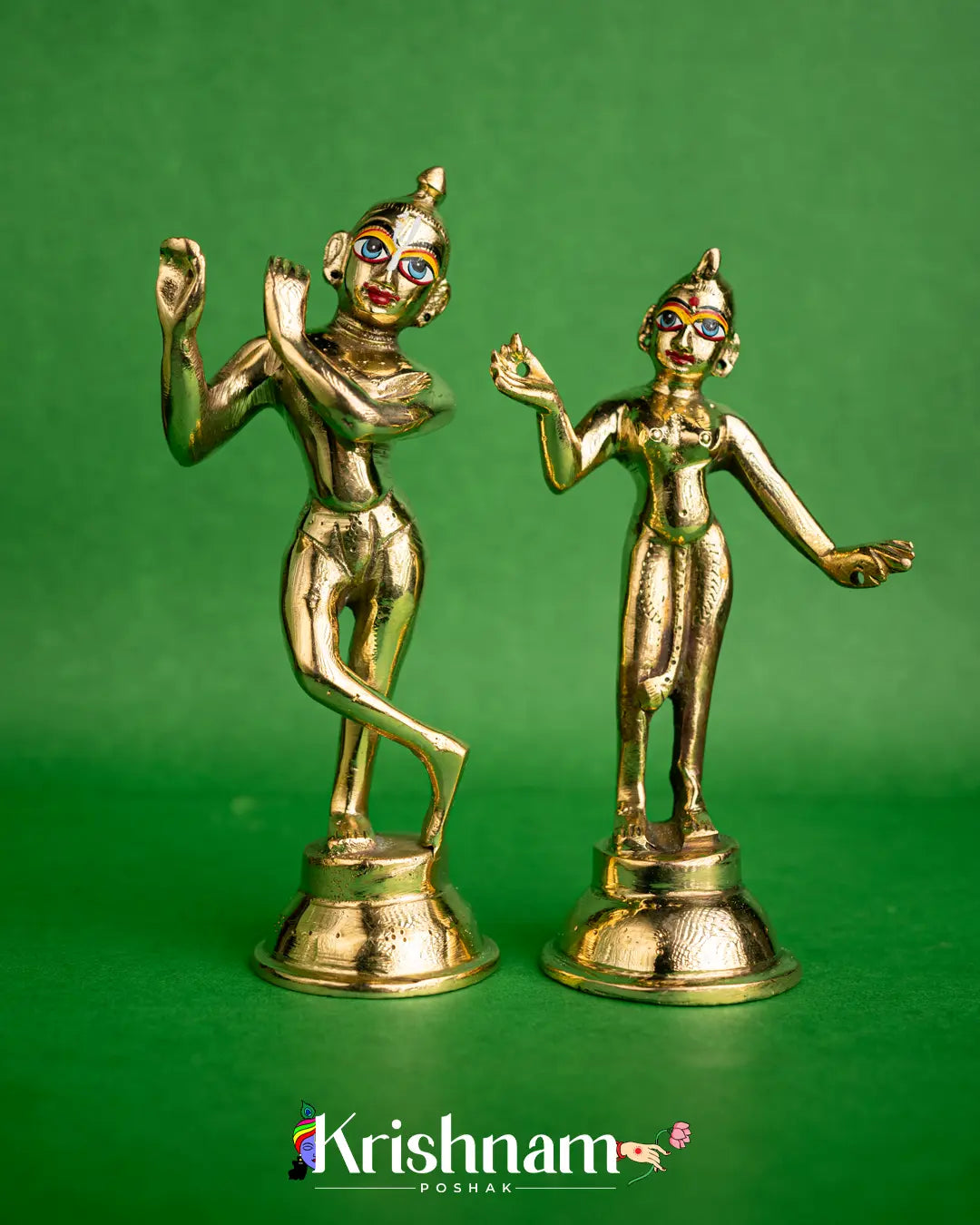 Brass Radha Krishna Idol With Tribhanga Posture (7 Inch) (4No) - Krishnam Poshak