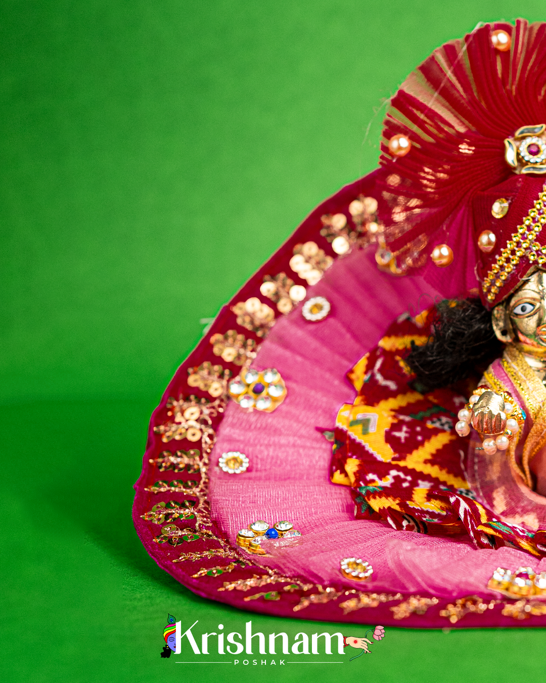 Pink Net Bandhej Dress for Laddu Gopal (Pagdi Included)