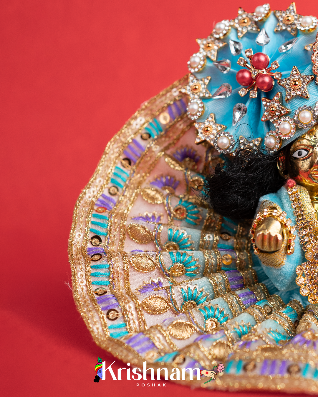 Velvet Blue Dress with Gota Border Laddu Gopal (Pagdi Not Included)