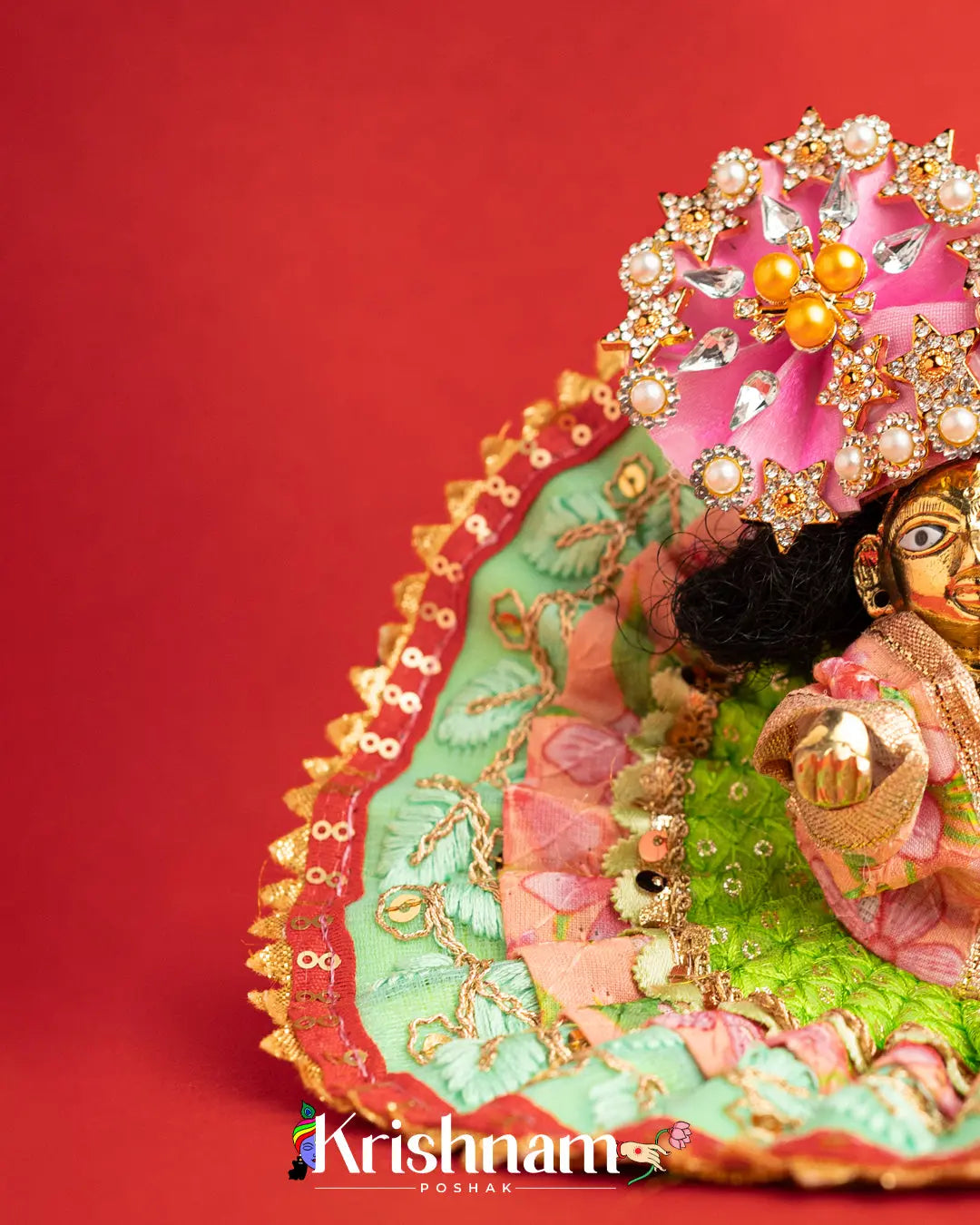Cotton Green Dress For Laddu Gopal (Without Pagdi ) - Krishnam Poshak