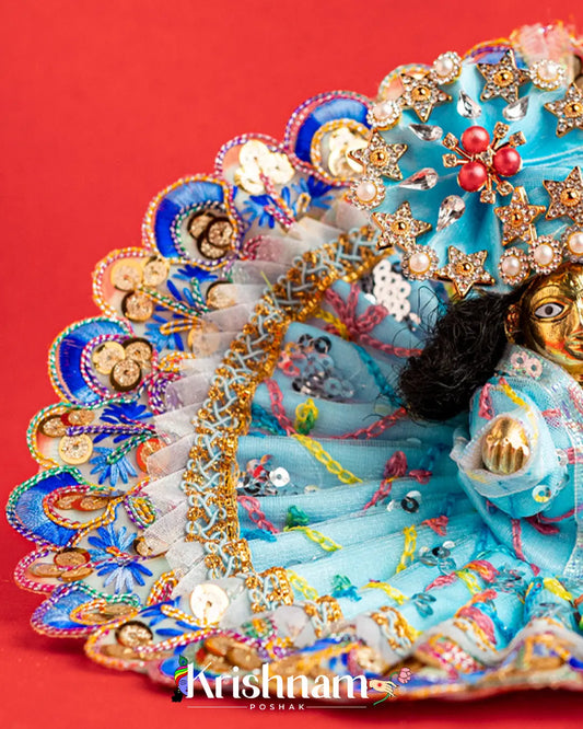 Net Blue Dress With Thread work For Laddu Gopal (Without Pagdi ) - Krishnam Poshak