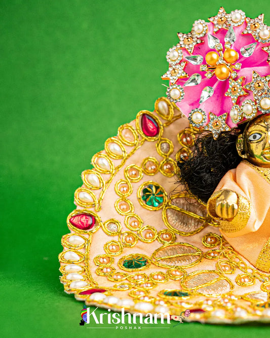 Beige Dress With Golden Work For Laddu Gopal (Without Pagdi ) - Krishnam Poshak