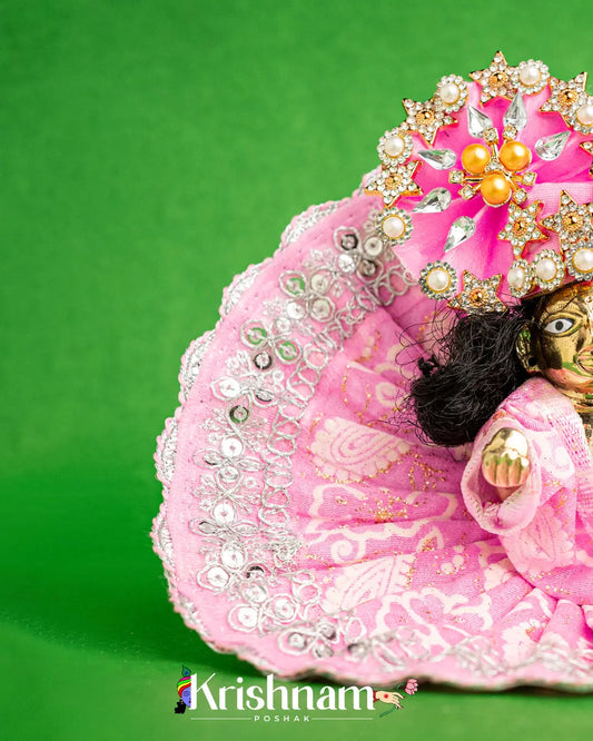 Cotton Baby Pink Dress With Silver Work For Laddu Gopal (Without Pagdi ) - Krishnam Poshak