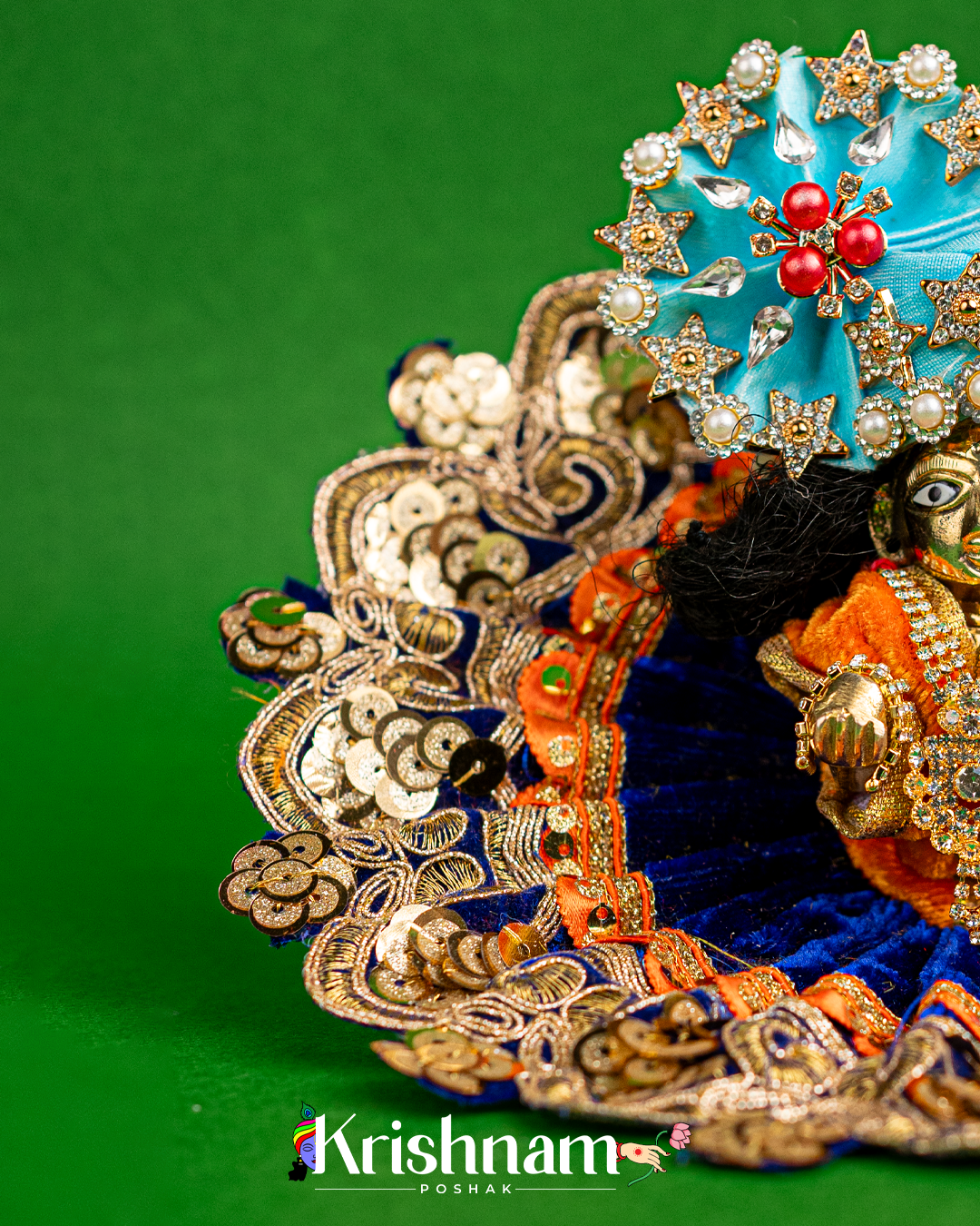 Velvet Blue Dress with Gota Border Laddu Gopal (Pagdi Not Included)