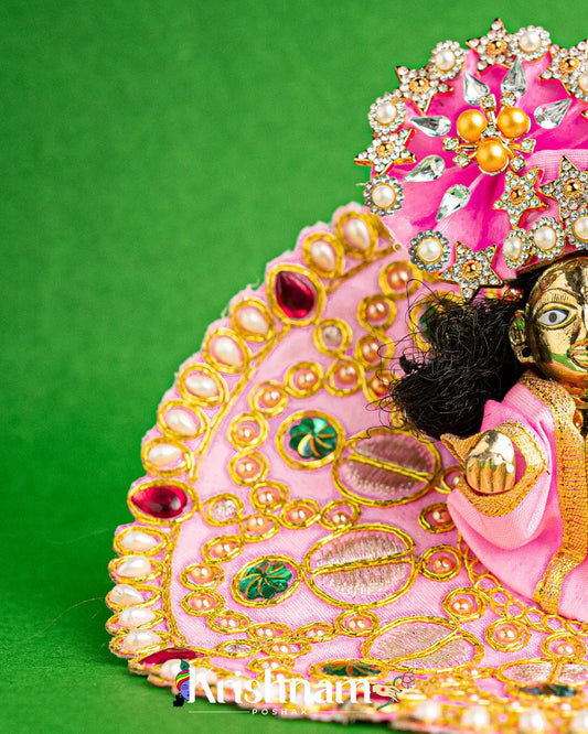 Baby Pink Dress With Golden Work For Laddu Gopal (without Pagdi ) - Krishnam Poshak