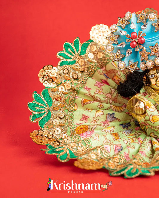 Green Floral Dress For Laddu Gopal (Without Pagdi ) - Krishnam Poshak