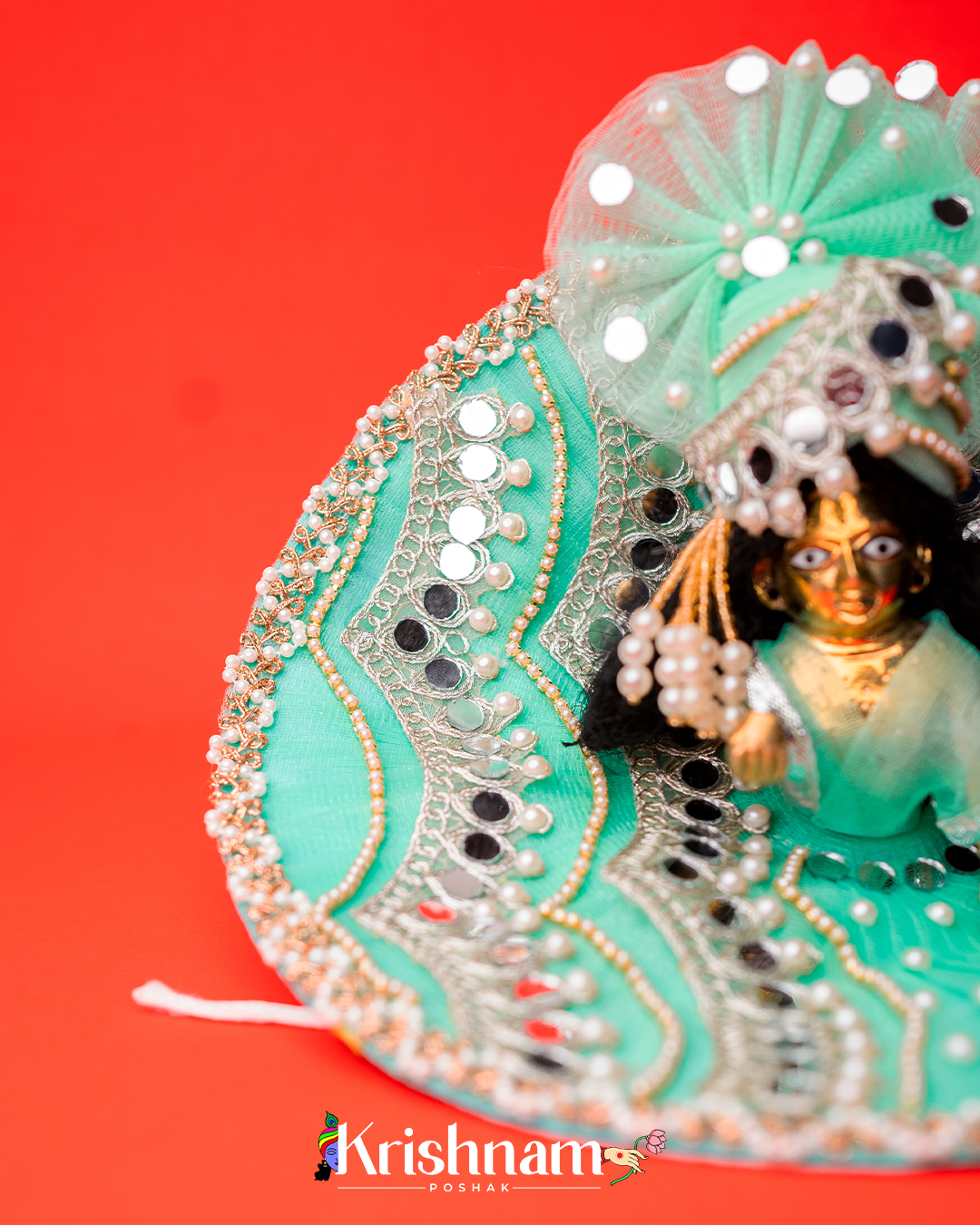 Cyan Mirror Heavy dress for laddu gopal ji Krishnam Poshak
