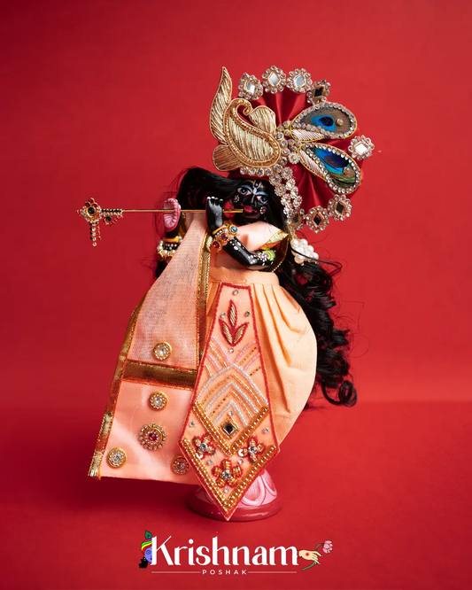 "Exquisite Handmade Peach Radha Krishna Dresses - Crafted with Love in Kolkata" (Dress Only) (Pagdi Not Included) Krishnam Poshak