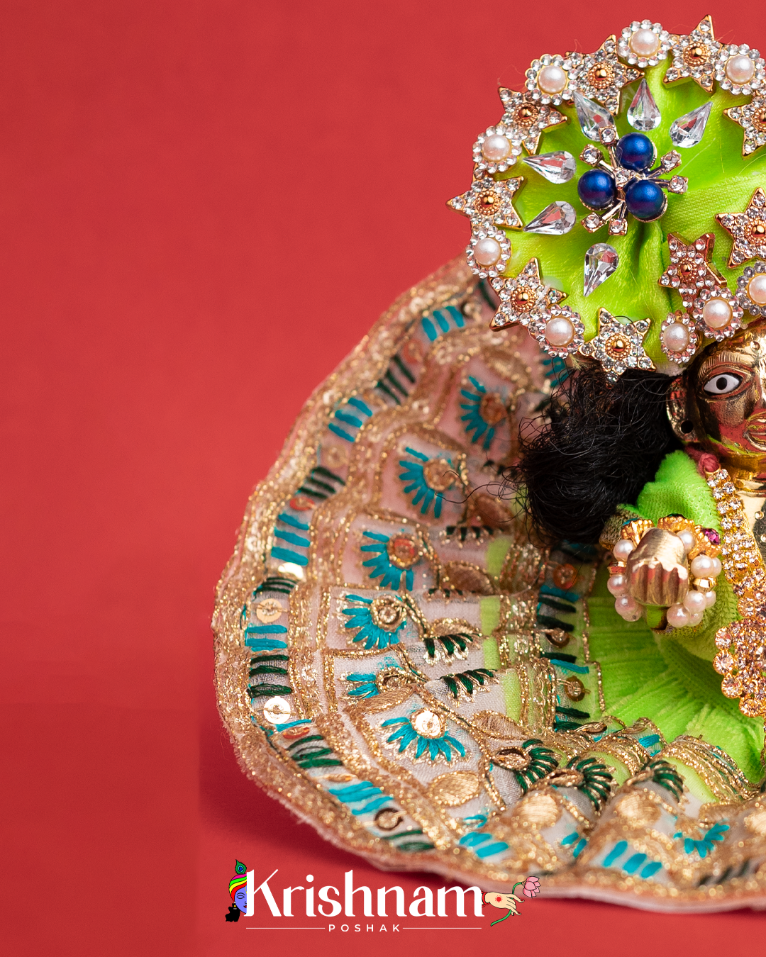 Velvet Green Dress with Gota Border Laddu Gopal (Pagdi Not Included)