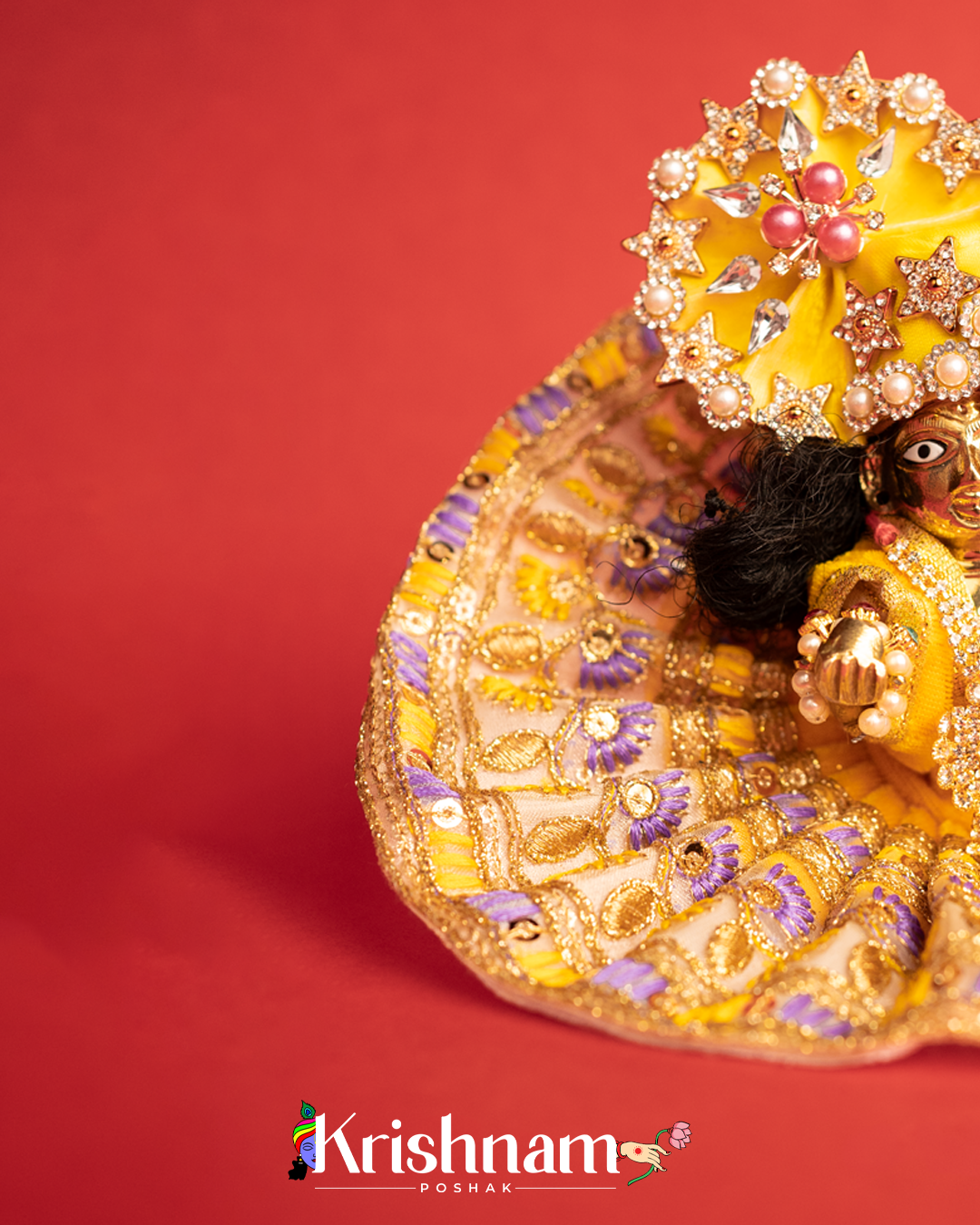 Velvet Yellow Dress with Gota Patti Border Laddu Gopal (Pagdi Not Included)