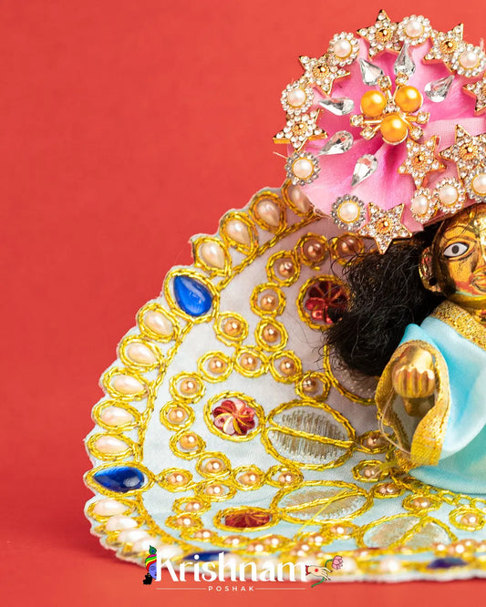 Sky Blue Dress With Golden Work For Laddu Gopal (Without Pagdi ) - Krishnam Poshak