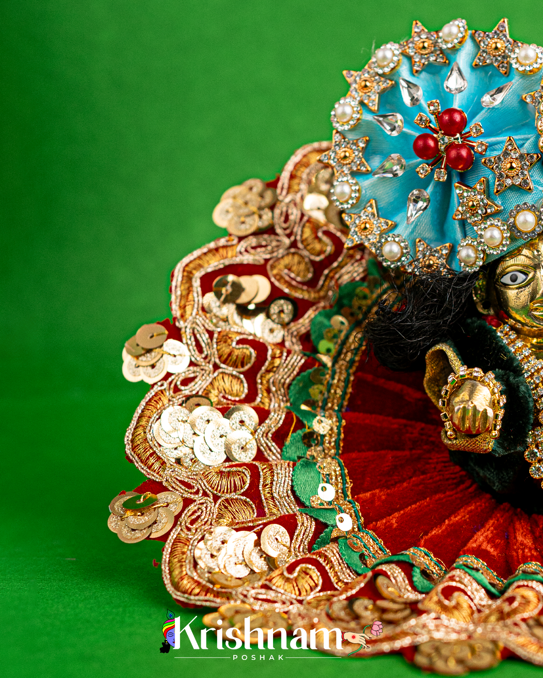 Velvet Red Dress with Gota Patti Border Laddu Gopal (Pagdi Not Included)
