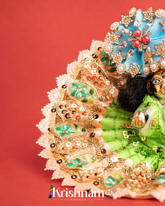 Green Net Dress For Laddu Gopal (Without Pagdi ) - Krishnam Poshak
