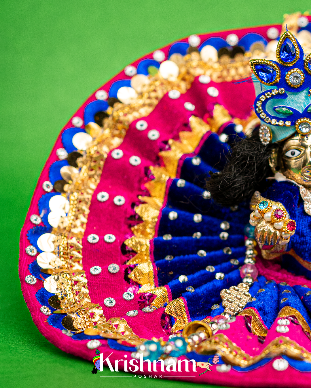 Velvet Blue & Pink Dress for Laddu Gopal (Pagdi & Patka Included)
