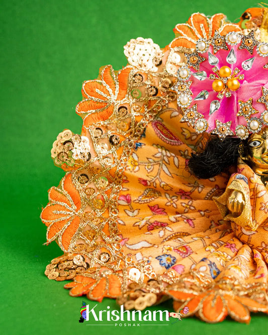 Orange Floral Dress For Laddu Gopal (Without Pagdi ) - Krishnam Poshak