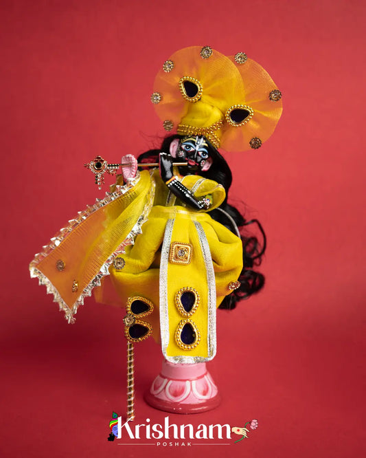 "Yellow Radha Krishna Dress - Crafted with Love in Rajasthan" (Dress Only) (Pagdi & Bansuri Included) - Krishnam Poshak