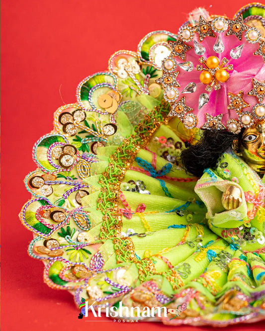 Net Green Dress With Thread work For Laddu Gopal (Without Pagdi ) - Krishnam Poshak