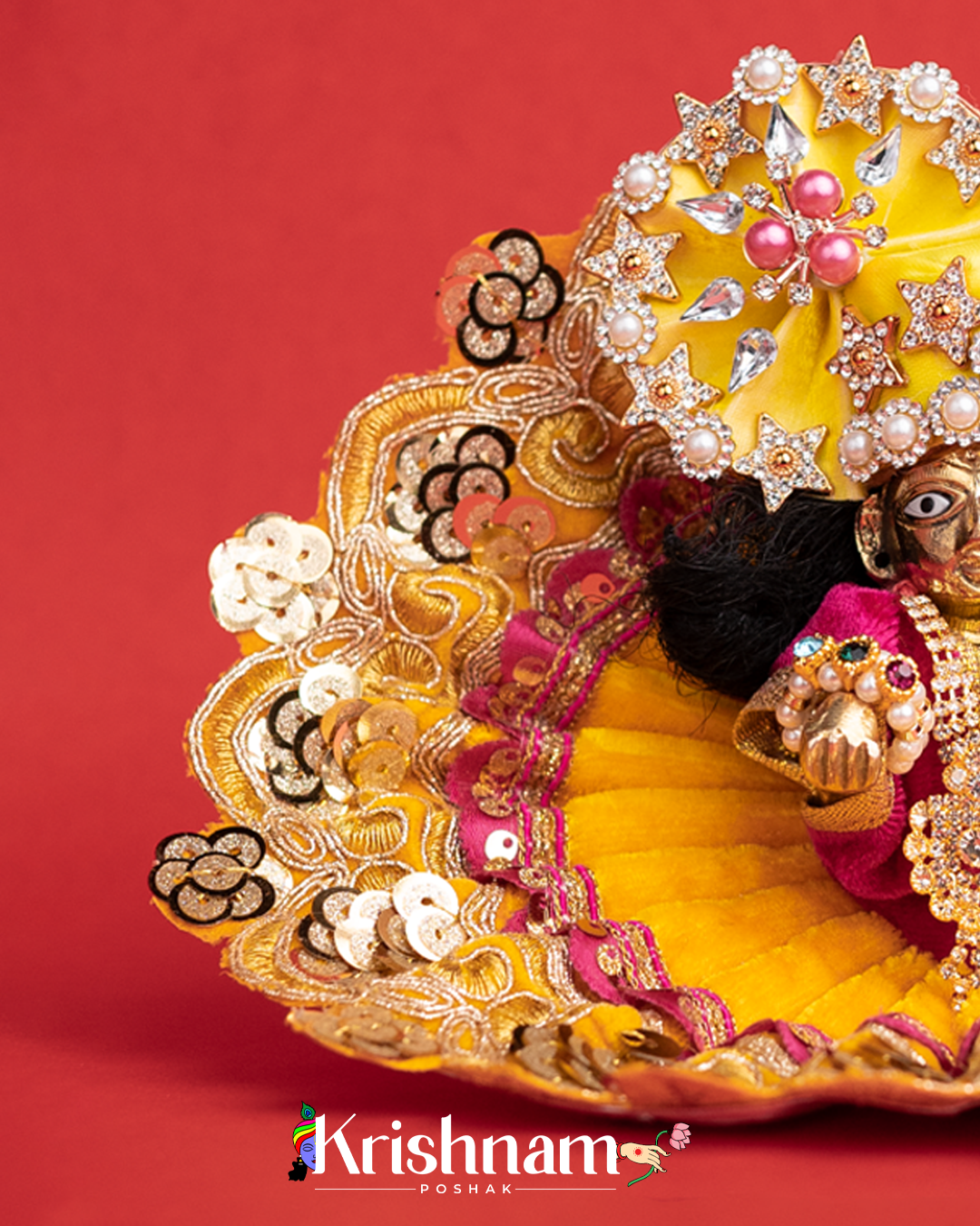 Velvet Yellow Dress with Gota Patti Border Laddu Gopal (Pagdi Not Included)