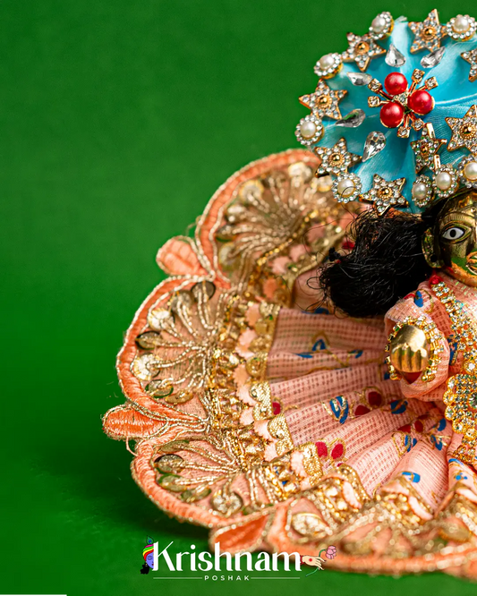 Peach Kota Doria Dress for Laddu Gopal (Pagdi Not Included) Krishnam Poshak