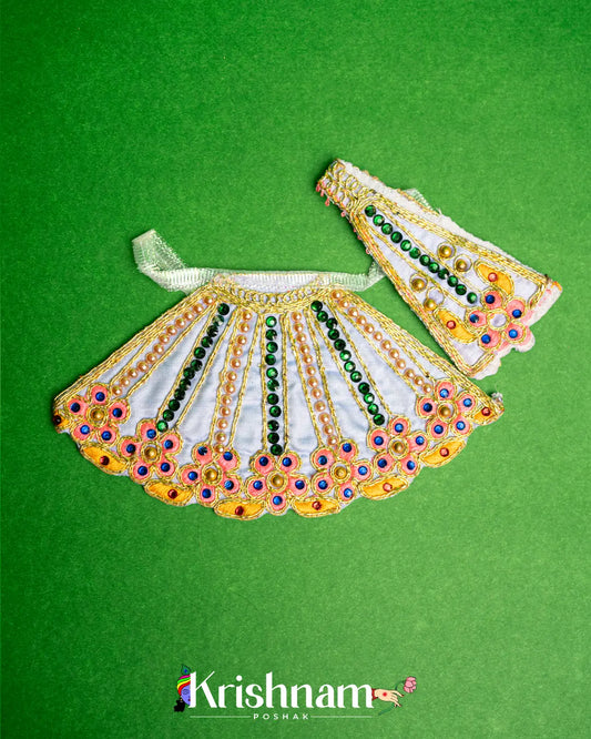 Khatu Shyam Ji Colored Floral Embroidery Heavy Dress (Dress Only) (4 Inch Size) - Krishnam Poshak