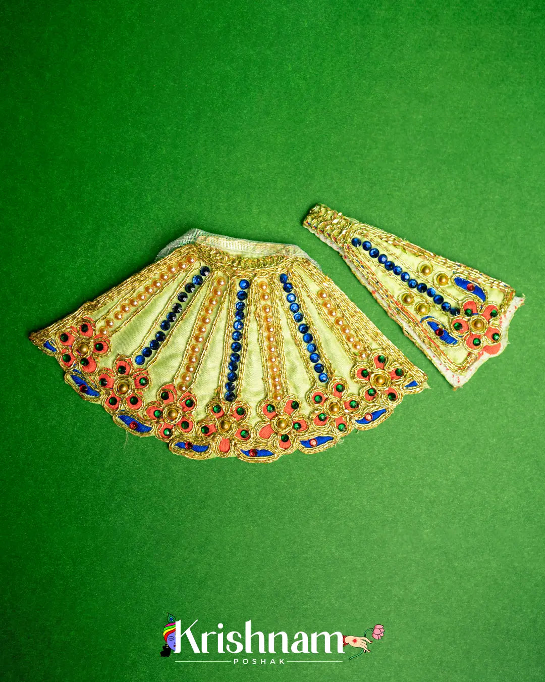 Khatu Shyam Ji Colored Floral Embroidery Heavy Dress (Dress Only) (4 Inch Size) - Krishnam Poshak