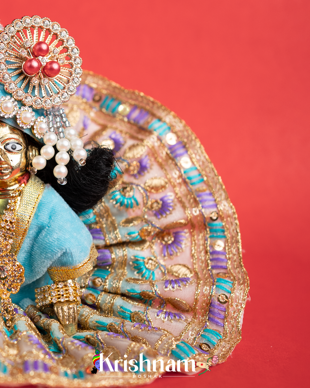 Velvet Blue Dress with Gota Border Laddu Gopal (Pagdi Not Included)