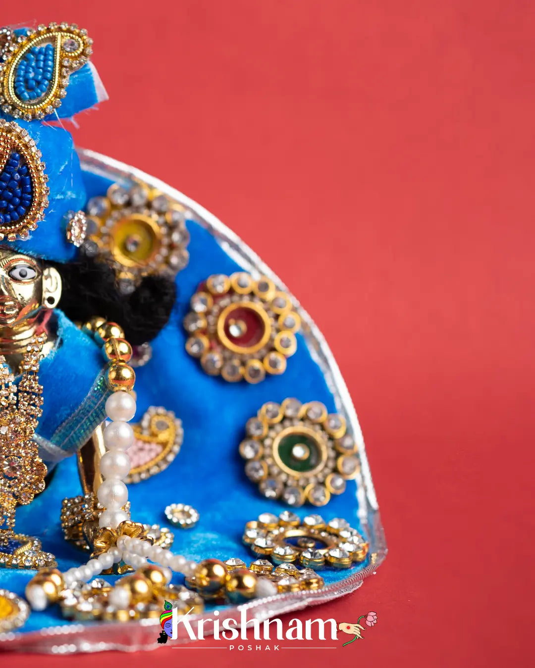 Blue Soft Velvet Heavy Laddu Gopal Dress (Pagdi & Patka Included) - Krishnam Poshak