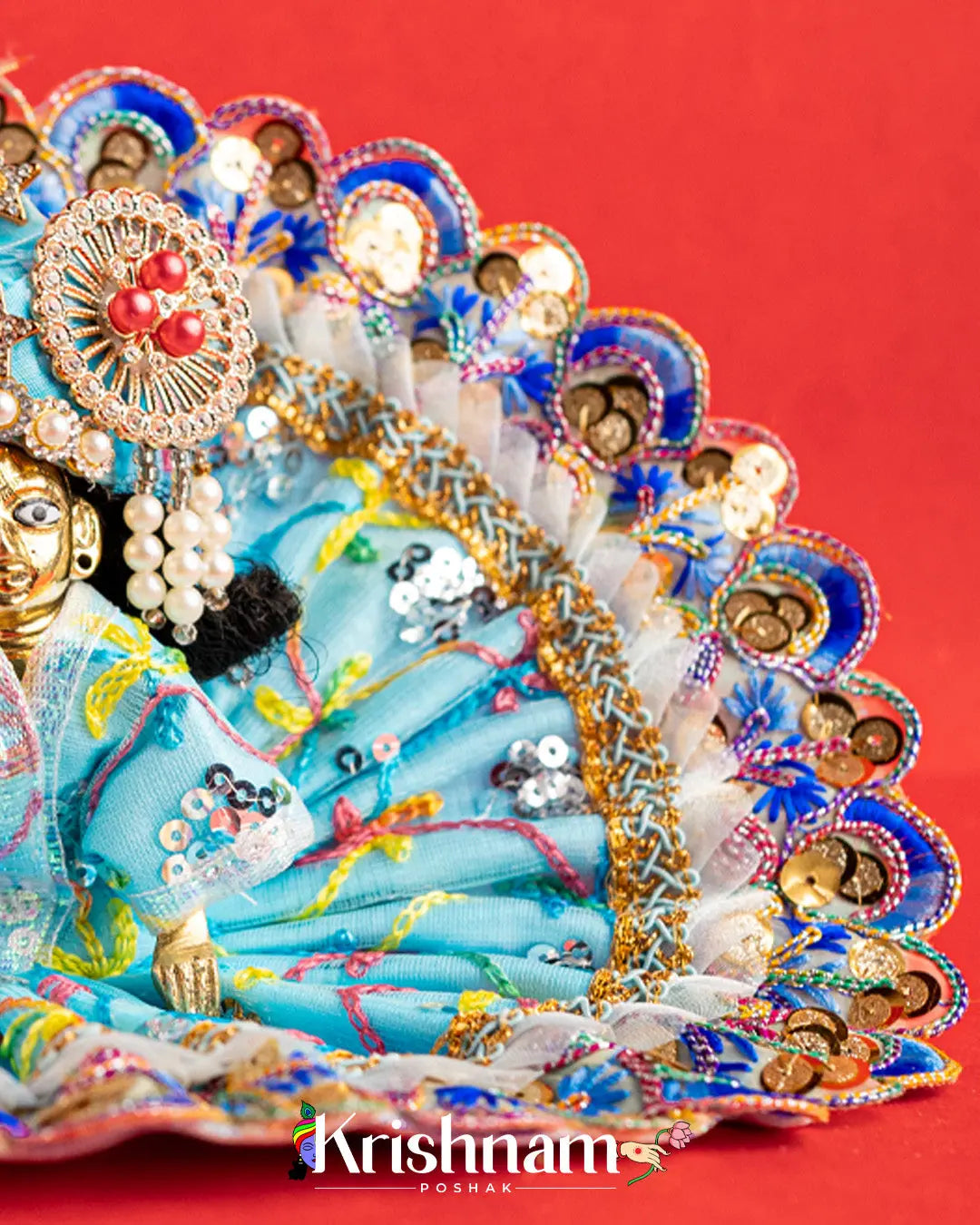 Net Blue Dress With Thread work For Laddu Gopal (Without Pagdi ) - Krishnam Poshak