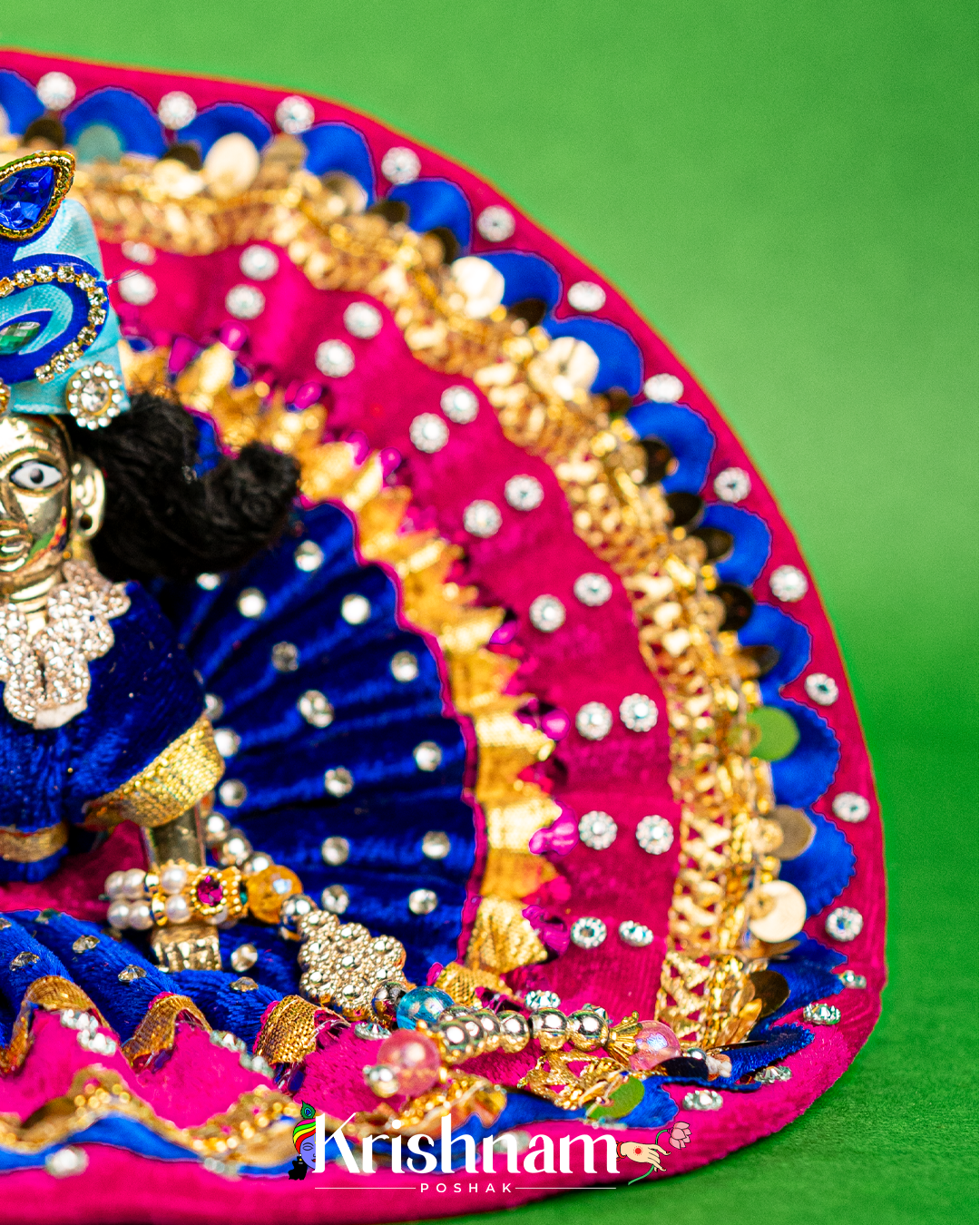 Velvet Blue & Pink Dress for Laddu Gopal (Pagdi & Patka Included)