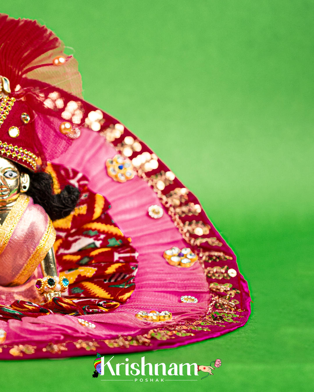 Pink Net Bandhej Dress for Laddu Gopal (Pagdi Included)