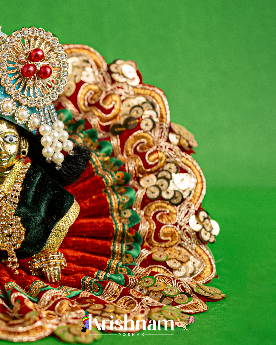 Velvet Red Dress with Gota Patti Border Laddu Gopal (Pagdi Not Included)
