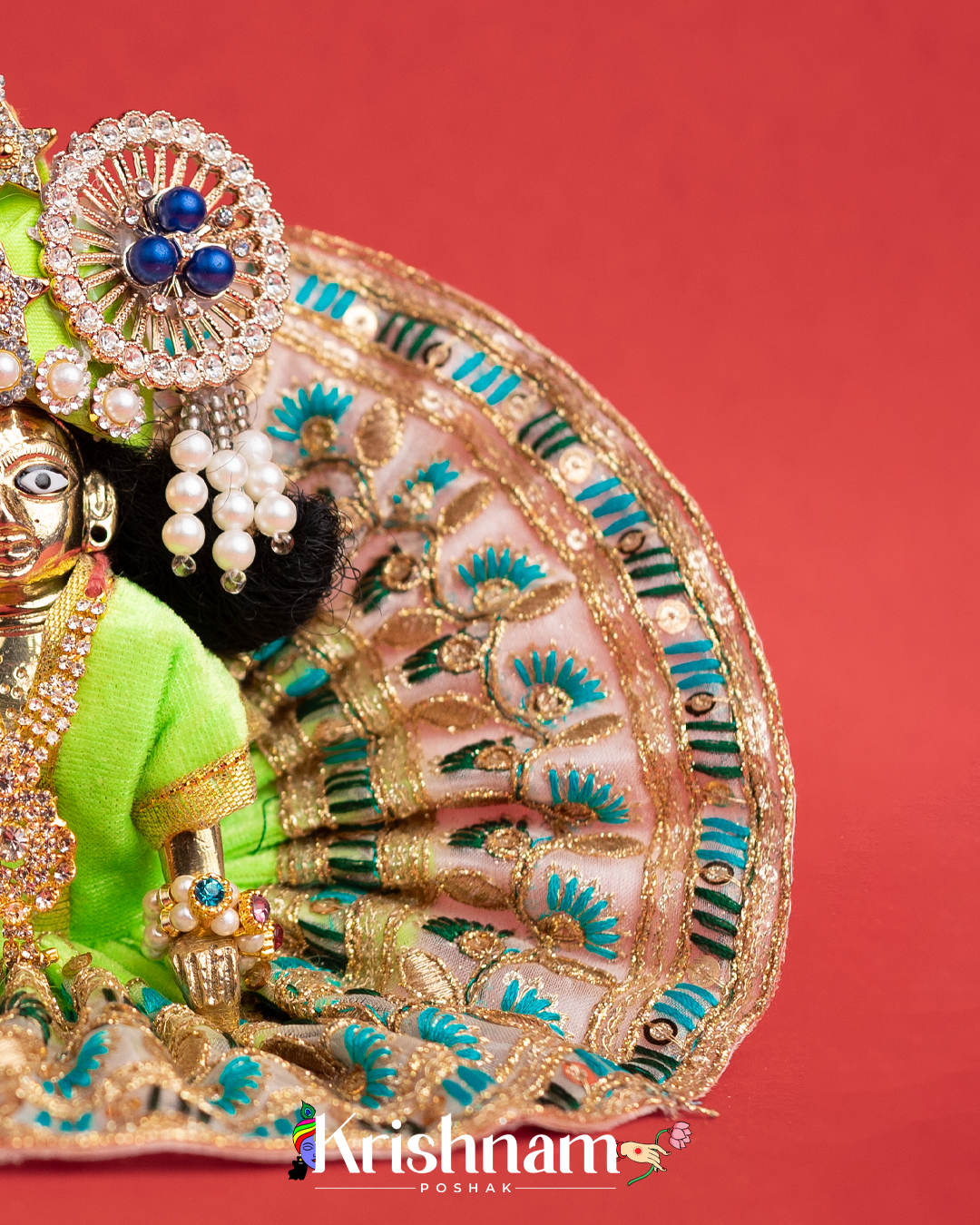Velvet Green Dress with Gota Border Laddu Gopal (Pagdi Not Included)