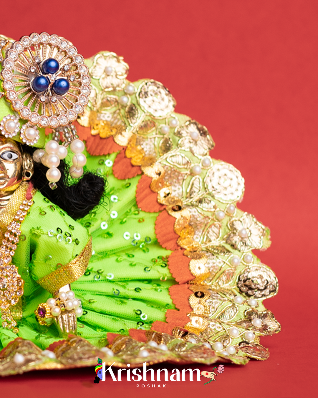 Green Dress With Gotta for Laddu Gopal (Pagdi Not Included)