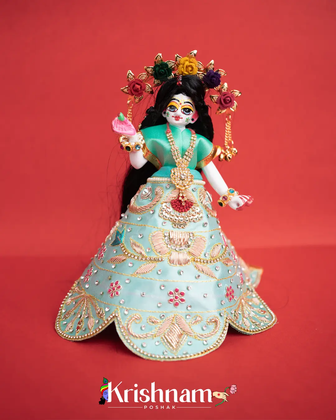 "Exquisite Handmade Sky Blue Radha Krishna Dresses / Poshak - Crafted with Love in Kolkata" (Dress Only) (Pagdi Not Included) Krishnam Poshak