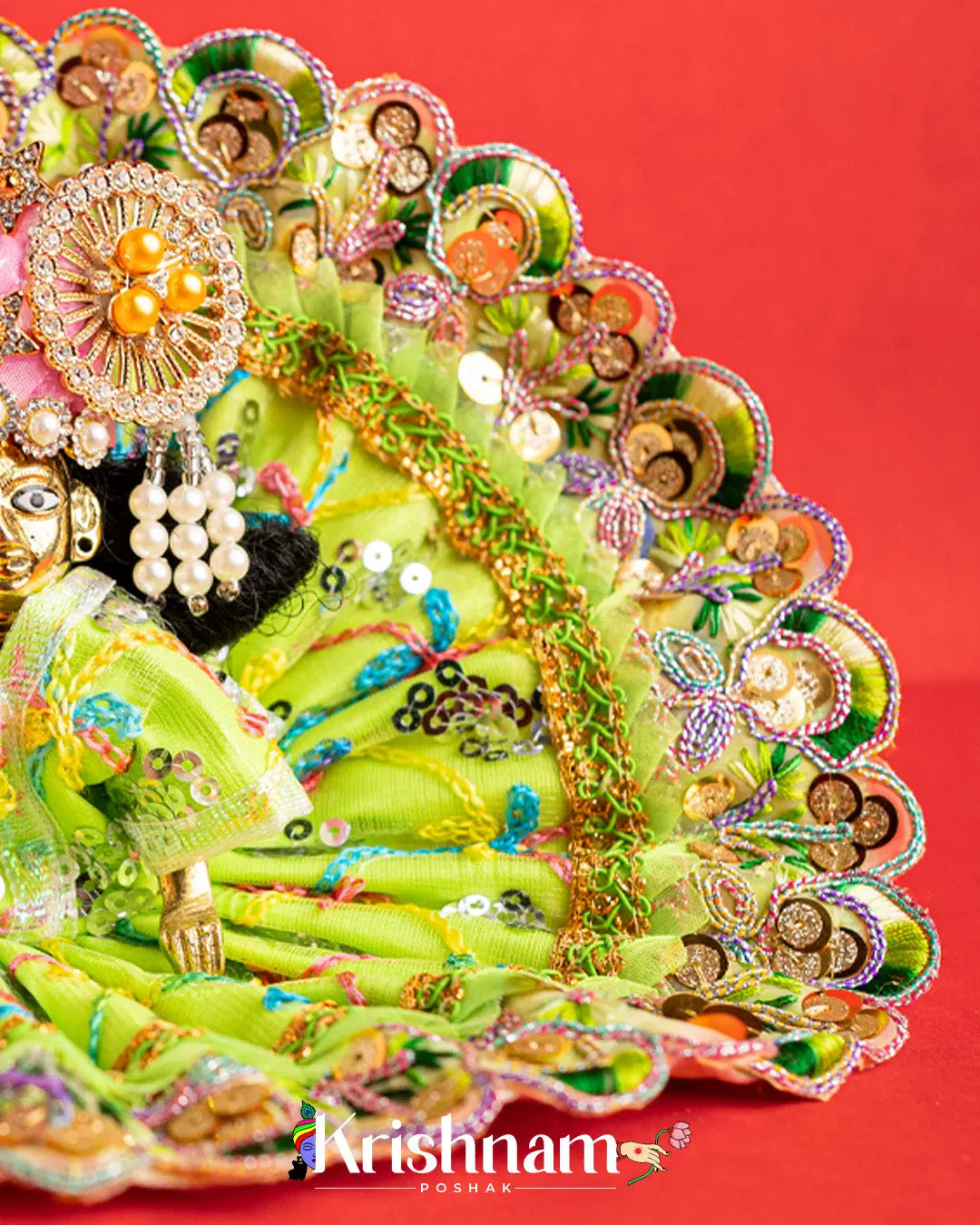 Net Green Dress With Thread work For Laddu Gopal (Without Pagdi ) - Krishnam Poshak