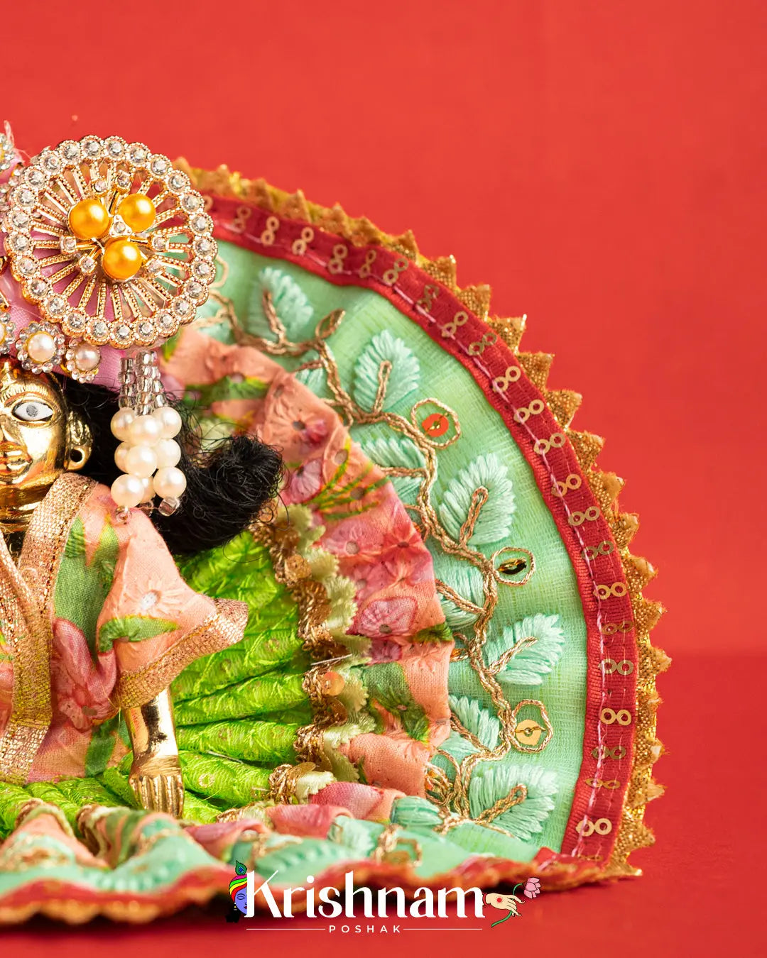 Cotton Green Dress For Laddu Gopal (Without Pagdi ) - Krishnam Poshak
