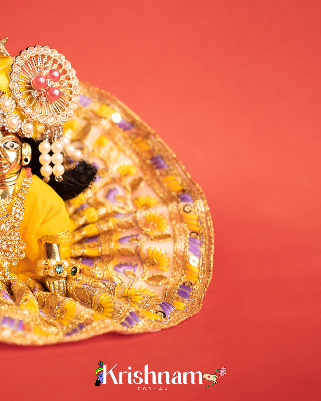 Velvet Yellow Dress with Gota Patti Border Laddu Gopal (Pagdi Not Included)